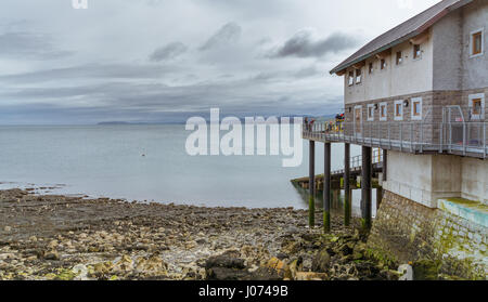 View of the new lifeboat station at Moelfre on Anglesey Stock Photo