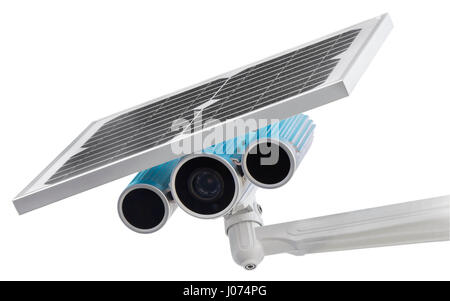 Surveillance Camera with Solar Power isolated on white background Stock Photo