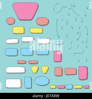 Decision Tree Graphic Elements w/ Hand Drawn Speech Bubbles and Arrows for Organized Workflow Plan Stock Vector