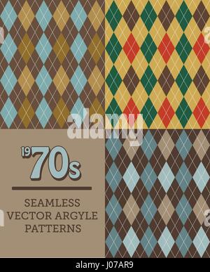 3 Retro 1970s-style Seamless Argyle Patterns Stock Vector