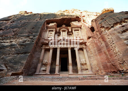 The Treasury (El Khazneh) in the ancient Nabatean city of Petra in Jordan.