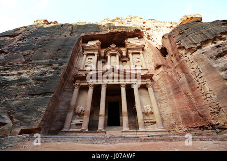 The Treasury (El Khazneh) in the ancient Nabatean city of  Petra in Jordan. Stock Photo