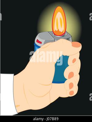 Hand with cigarette-lighter in the dark Stock Vector