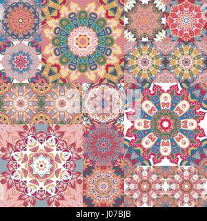 Pastel vintage seamless pattern with floral and mandala elements.Hand drawn background. Can be used for fabric, wallpaper, tile, wrapping, covers and carpet. Islam, Arabic, Indian, ottoman motifs. Stock Vector