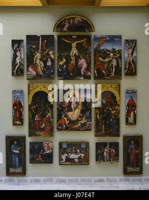 This altarpiece depicts scenes from the life of the Virgin Mary, a ...