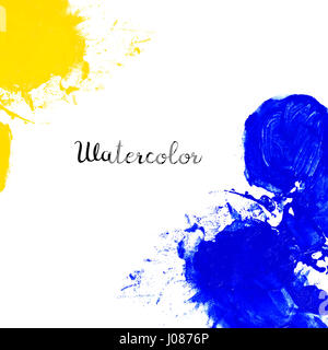 Blue and yellow watercolor blot isolated on white background. Watercolor blot for your design, logo, emblem, banner. Stock Photo