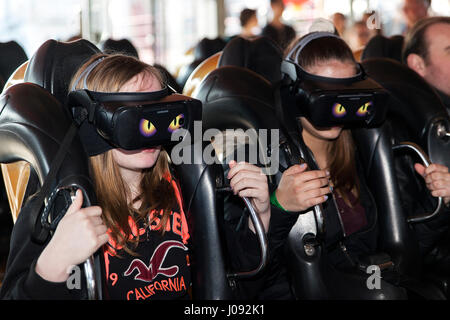 The 'Demon* rollercoaster In Tivoli, Copenhagen. The 'Demon' rollercoaster in Tivoli goes through 4 loops and is also offered with virtual reality googles. Stock Photo