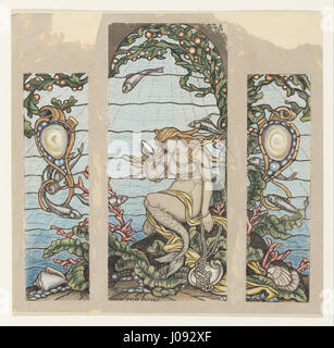 Elihu Vedder -  The Mermaid Window , Design for Stained Glass Window for the A.H. Barney Residence, New York, NY - Stock Photo