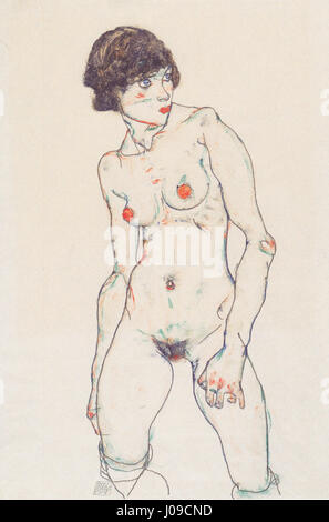 Egon Schiele - Stehender weiblicher Akt mit Strümpfen - 1914 Stock Photo