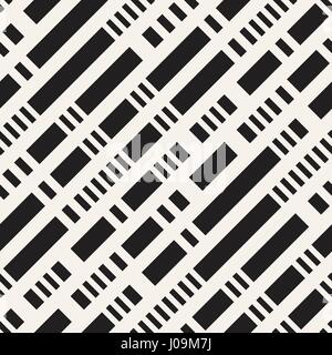 Black and White Irregular Dashed Lines Pattern. Abstract Vector Seamless Background Stock Vector