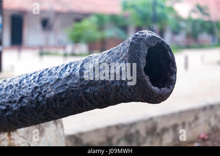 A colonial cannon along the river in Mompox, Colombia. Stock Photo