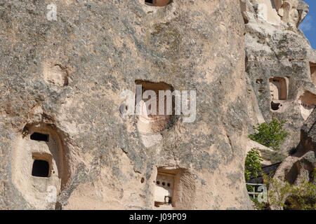 Close up detailed view of small sandstone tufa caves. Stock Photo