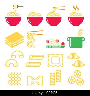 Pasta, noodles, spaghetti - Italian food icons set Stock Vector