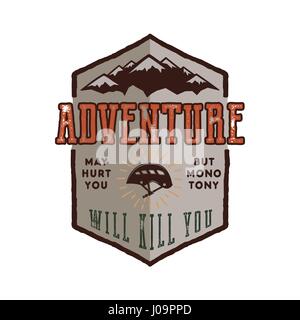 Vintage adventure Hand drawn label design. The Adventure Begins sign ...