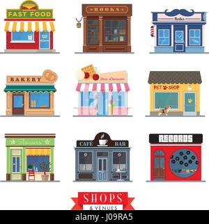 Set of 9 flat design shops and venues vector icons Stock Vector