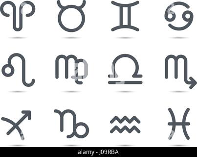 Set of flat geometric zodiac symbols with shadow on white background Stock Vector