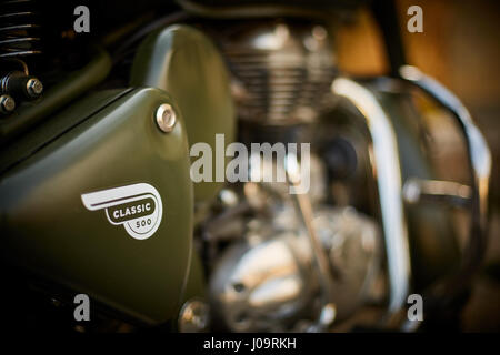 Details on a Royal Enfield Motorcycle Stock Photo
