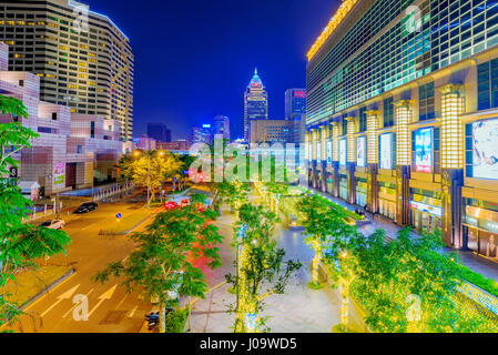 TAIPEI, TAIWAN - FEBRUARY 16: This is a night view of downtown Taipei outside the Taipei 101 building and World Trade center two famous landmarks in t Stock Photo