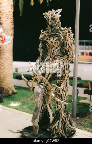 Art installation in Tivat, Montenegro. A statue of wooden snags  Stock Photo