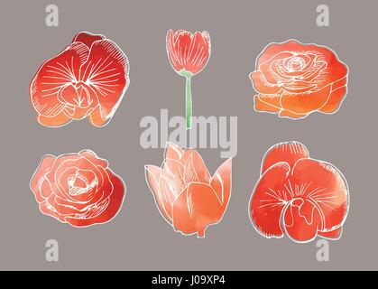 Vector icon set of flowers Stock Vector