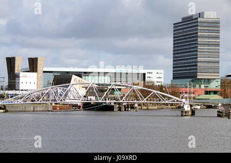 Amsterdam, view north from Prins Hendrik Kade across Oosterdok to the newly developed former quays Stock Photo