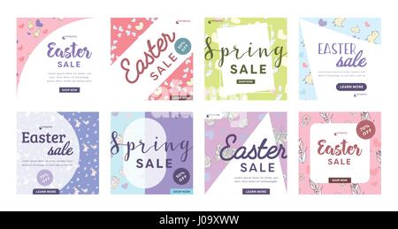 Set of cards with easter and spring sale message Stock Vector