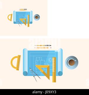 Vector of stationery with coffee cup Stock Vector