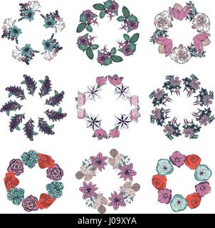 Vector set of flowers in circular shape Stock Vector