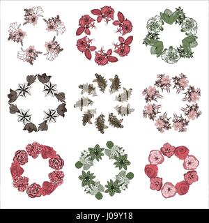 Vector set of flowers in circular shape Stock Vector