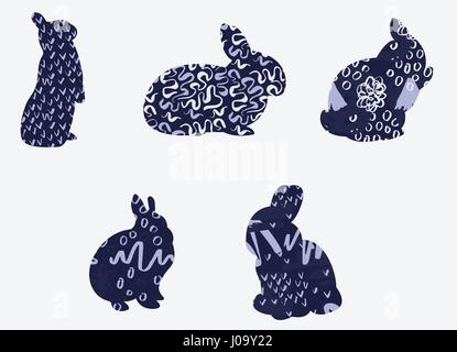 Vector set of rabbits with different patterns Stock Vector