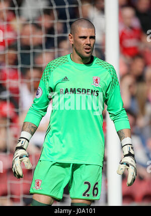 Middlesbrough goalkeeper Victor Valdes during the Premier League match at the Riverside Stadium, Middlesbrough Stock Photo