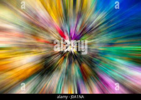 Colorful lines of light spreading out from the centre with cosmic dust Stock Photo