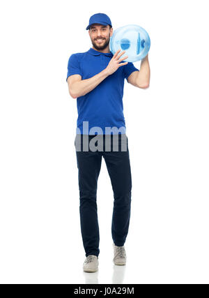 happy delivery man with bottle of water Stock Photo