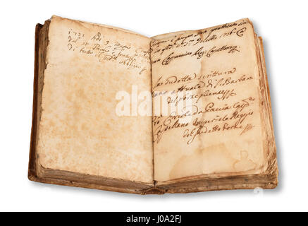 Vintage old open book isolated on white background Stock Photo