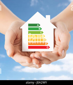 hands holding green paper house Stock Photo