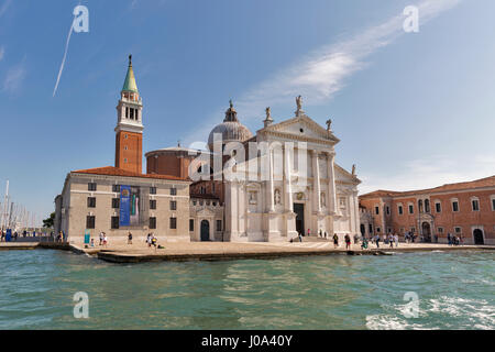 VENICE, ITALY - SEPTEMBER 23, 2016: Unrecognized people visit church of San Giorgio Maggiore. Venice is situated across a group of 117 islands that ar Stock Photo