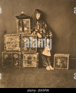 ‘Xie Kitchin as A Chinaman’ is a photograph by Lewis Carroll featuring Xie Kitchin dressed as a Chinaman, illustrating the artist’s interest in photographic portraiture and cultural exploration. Stock Photo
