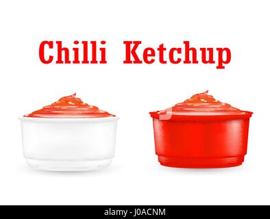 chili ketchup sauce in a little plastic bowl Stock Vector