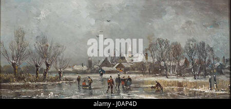 Adolf Stademann's 'Eisvergnügen' captures a joyful winter scene on the ice, where figures are seen enjoying various winter activities. The piece emphasizes the light-hearted spirit of winter leisure and German outdoor traditions. Stock Photo