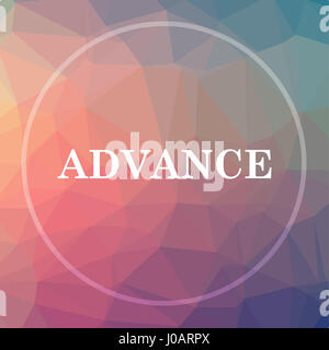 Advance icon. Advance website button on low poly background. Stock Photo