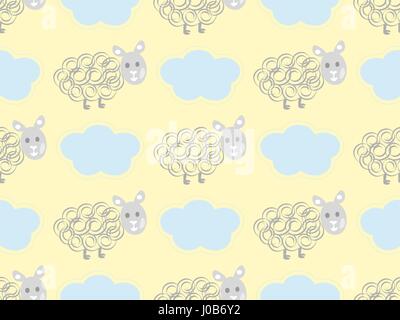Seamless pattern polka dot with sheep and clouds . Vector background Stock Vector