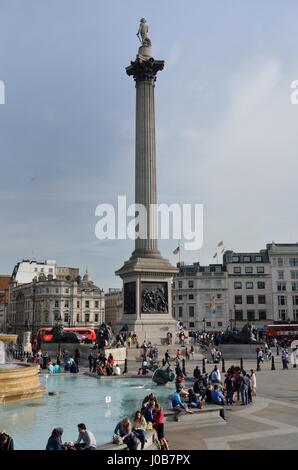 TRAFALGAR SQUARE  London – June 06, 2014: Nelsons Column Stock Photo