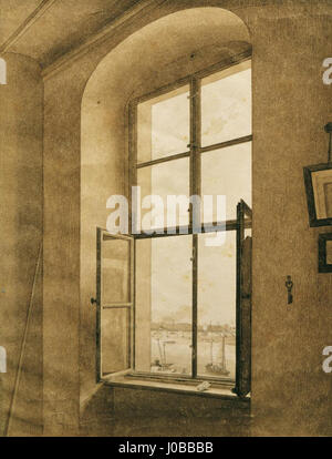 Caspar David Friedrich - Blick aus dem Atelier des Künstlers in Dresden auf die Elbe (linkes Fenster) Stock Photo