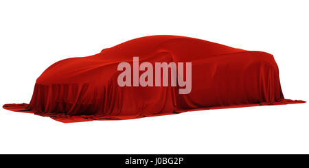 New racing design car covered with red cloth. 3d rendering illustration Stock Photo