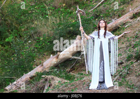 Shaman with Staff and glass ball outdoor Stock Photo