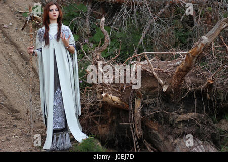 Shaman with Staff and glass ball outdoor Stock Photo