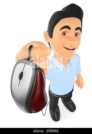 3d working people illustration. Information technology technician with a computer mouse. Isolated white background. Stock Photo