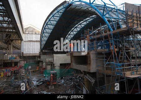 Former Eurostar terminal at London Waterloo station gets an £800m redevelopment at Britain's busiest station extending platforms 1-4, London, UK Stock Photo