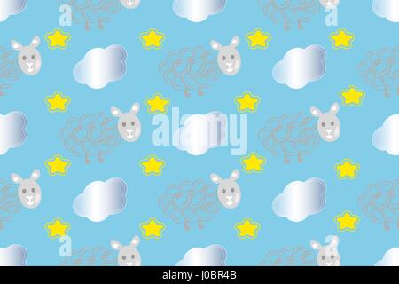 Seamless pattern polka dot with sheep and clouds . Vector background Stock Vector