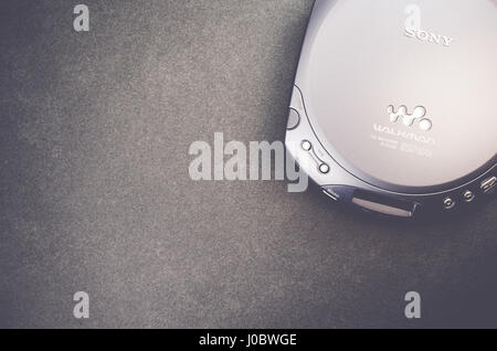 vintage sony brand walkman portable CD player - top perspective Stock Photo